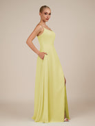 KissDress-Jovienne Buttercup Sheath Scoop Neck Chiffon Long Bridesmaid Dress with Slit