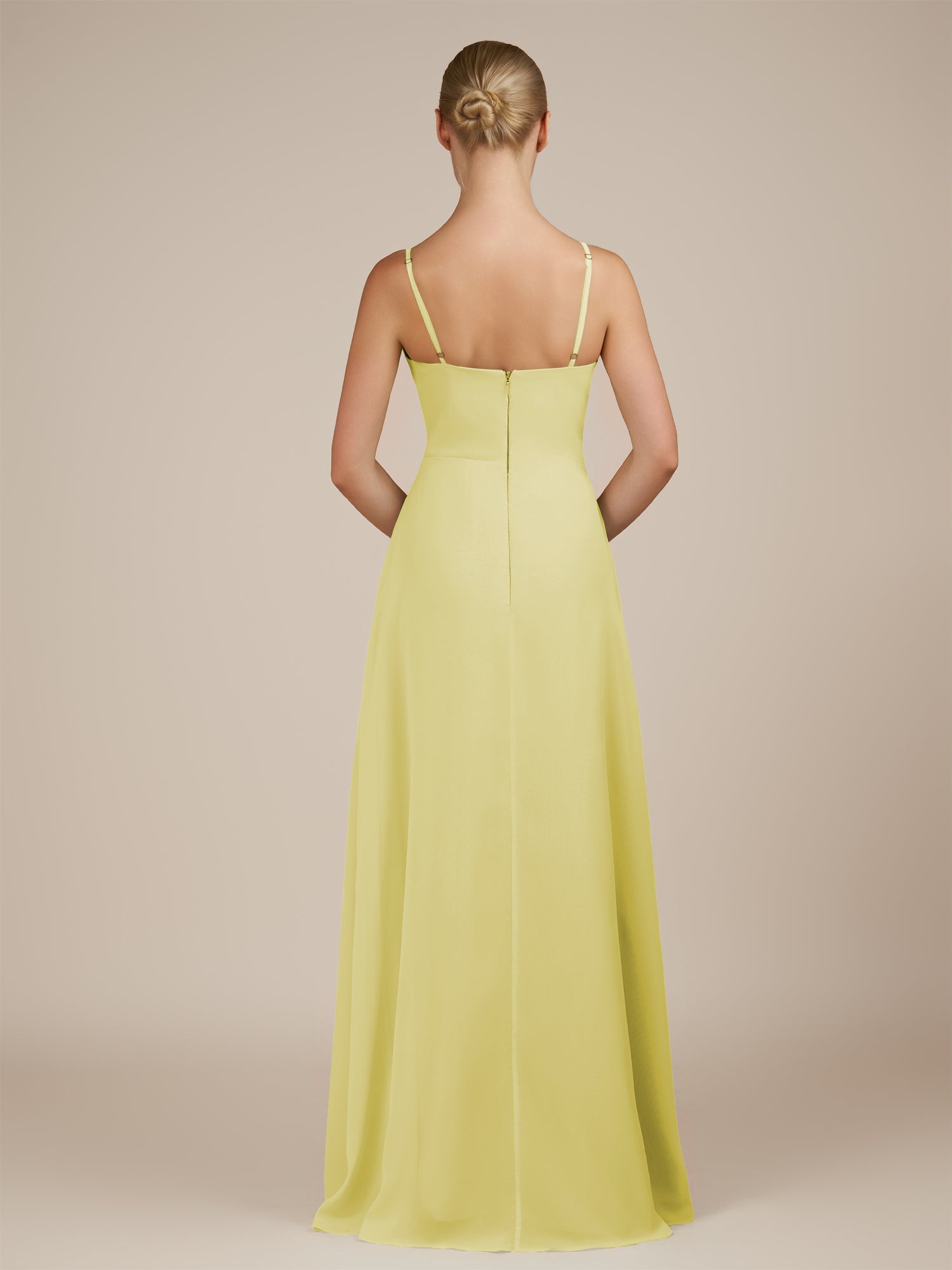 KissDress-Jovienne Buttercup Sheath Scoop Neck Chiffon Long Bridesmaid Dress with Slit