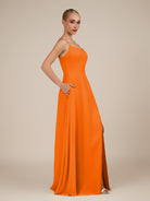 KissDress-Jovienne Cinnamon Sheath Scoop Neck Chiffon Long Bridesmaid Dress with Slit