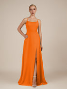 KissDress-Jovienne Cinnamon Sheath Scoop Neck Chiffon Long Bridesmaid Dress with Slit
