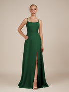 KissDress-Jovienne Dark Green Sheath Scoop Neck Chiffon Long Bridesmaid Dress with Slit