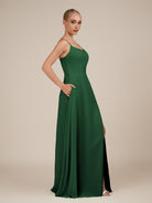 KissDress-Jovienne Dark Green Sheath Scoop Neck Chiffon Long Bridesmaid Dress with Slit