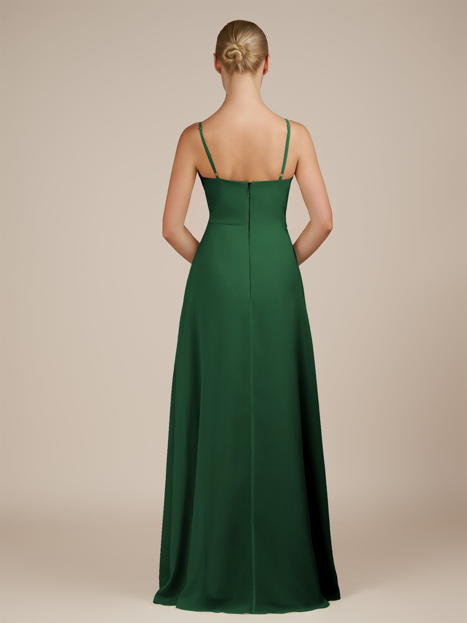 KissDress-Jovienne Dark Green Sheath Scoop Neck Chiffon Long Bridesmaid Dress with Slit