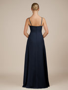 KissDress-Jovienne Dark Navy Sheath Scoop Neck Chiffon Long Bridesmaid Dress with Slit