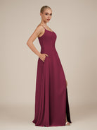 KissDress-Jovienne Desert Rose Sheath Scoop Neck Chiffon Long Bridesmaid Dress with Slit