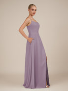 KissDress-Jovienne Dusk Sheath Scoop Neck Chiffon Long Bridesmaid Dress with Slit