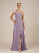 KissDress-Jovienne Dusk Sheath Scoop Neck Chiffon Long Bridesmaid Dress with Slit