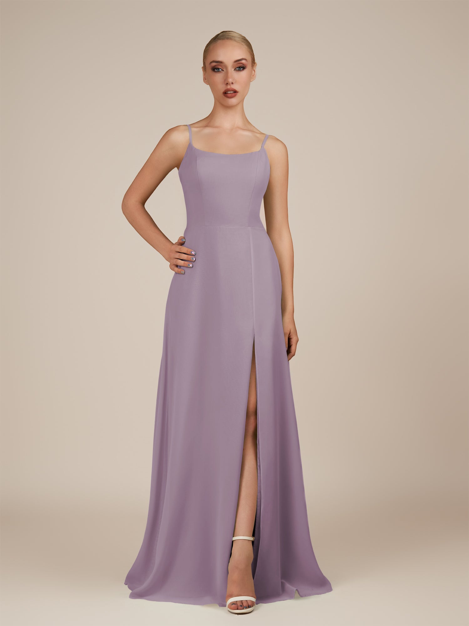 KissDress-Jovienne Dusk Sheath Scoop Neck Chiffon Long Bridesmaid Dress with Slit