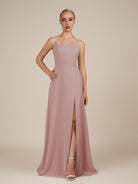 KissDress-Jovienne Dusty Rose Sheath Scoop Neck Chiffon Long Bridesmaid Dress with Slit