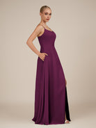 KissDress-Jovienne Fig Sheath Scoop Neck Chiffon Long Bridesmaid Dress with Slit
