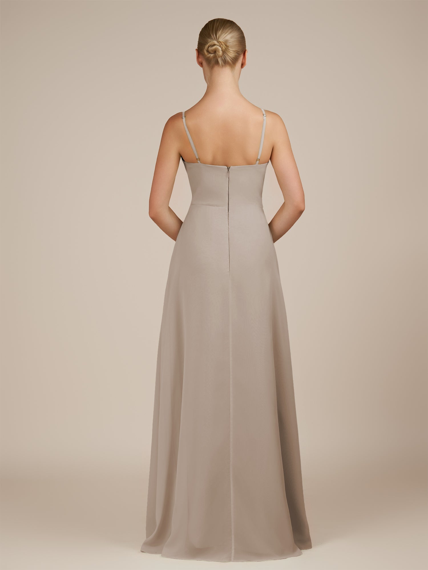 KissDress-Jovienne Frost Sheath Scoop Neck Chiffon Long Bridesmaid Dress with Slit