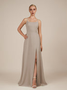 KissDress-Jovienne Frost Sheath Scoop Neck Chiffon Long Bridesmaid Dress with Slit