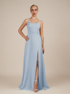 KissDress-Jovienne Ice Sheath Scoop Neck Chiffon Long Bridesmaid Dress with Slit