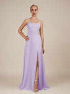 KissDress-Jovienne Lavender Sheath Scoop Neck Chiffon Long Bridesmaid Dress with Slit