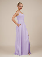 KissDress-Jovienne Lavender Sheath Scoop Neck Chiffon Long Bridesmaid Dress with Slit