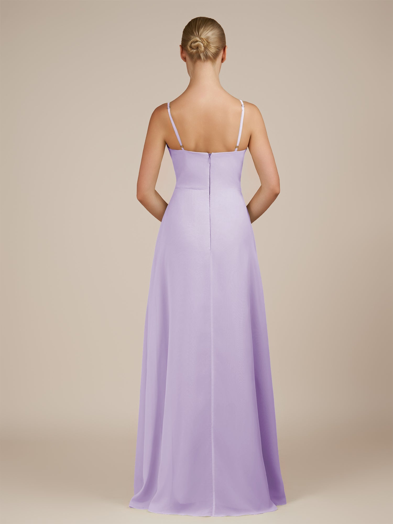 KissDress-Jovienne Lavender Sheath Scoop Neck Chiffon Long Bridesmaid Dress with Slit