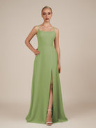 KissDress-Jovienne Matcha Sheath Scoop Neck Chiffon Long Bridesmaid Dress with Slit