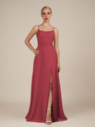 KissDress-Jovienne Merlot Sheath Scoop Neck Chiffon Long Bridesmaid Dress with Slit