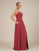 KissDress-Jovienne Merlot Sheath Scoop Neck Chiffon Long Bridesmaid Dress with Slit