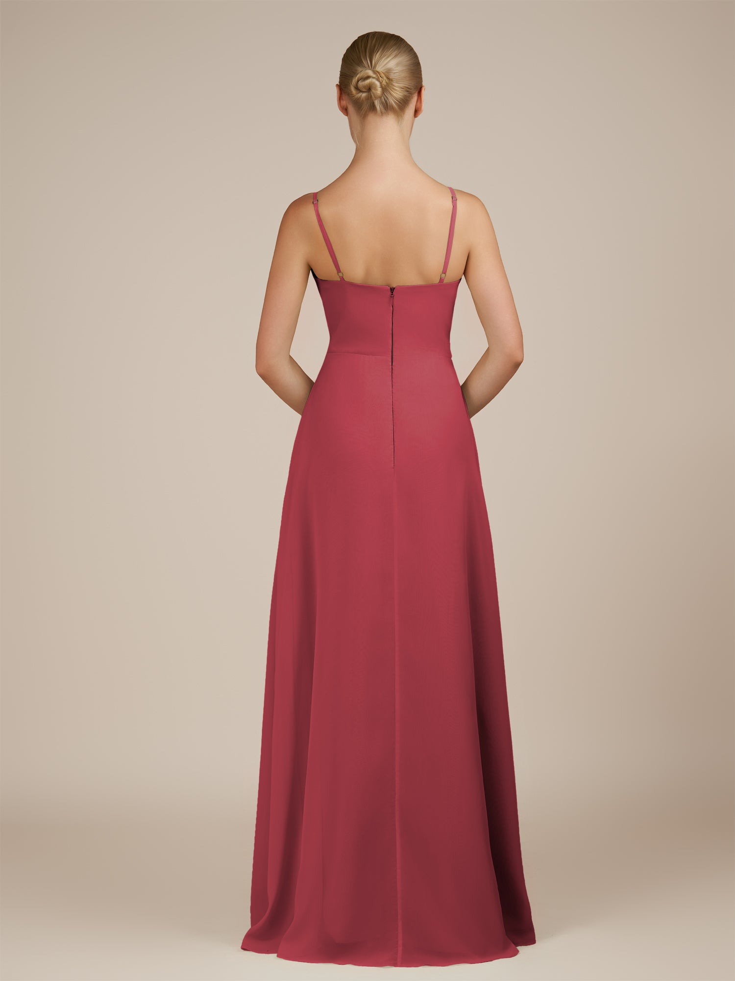 KissDress-Jovienne Merlot Sheath Scoop Neck Chiffon Long Bridesmaid Dress with Slit