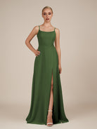 KissDress-Jovienne Moss Sheath Scoop Neck Chiffon Long Bridesmaid Dress with Slit