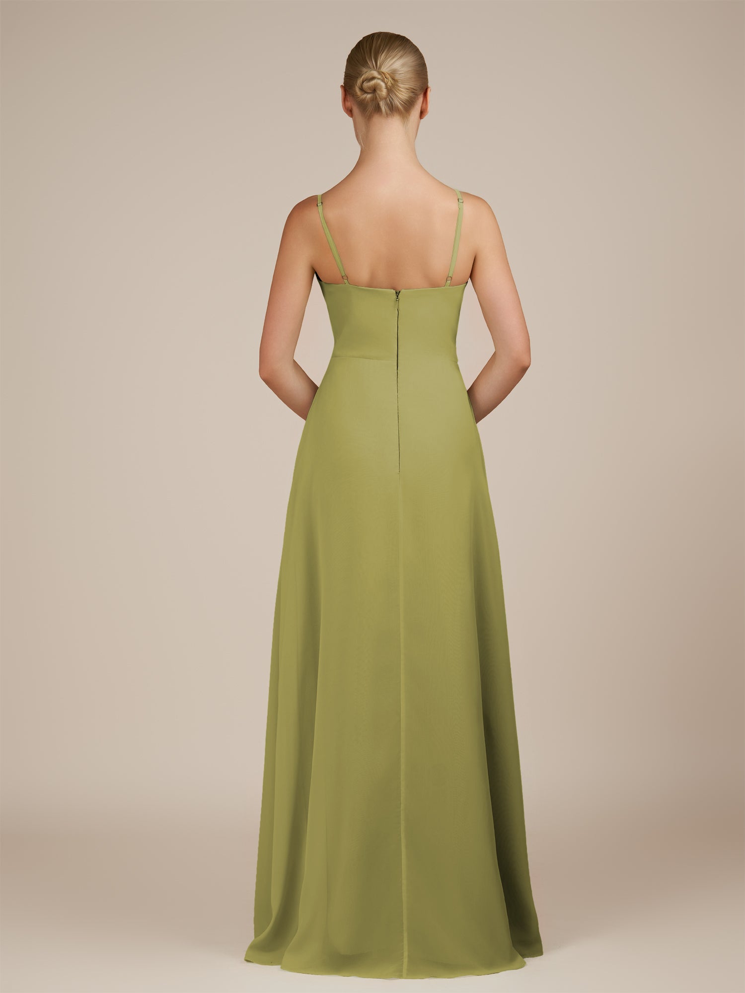 KissDress-Jovienne Moss Green Sheath Scoop Neck Chiffon Long Bridesmaid Dress with Slit