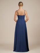 KissDress-Jovienne Navy Sheath Scoop Neck Chiffon Long Bridesmaid Dress with Slit