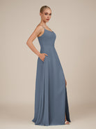 KissDress-Jovienne Neptune Sheath Scoop Neck Chiffon Long Bridesmaid Dress with Slit