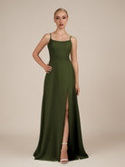KissDress-Jovienne Olive Sheath Scoop Neck Chiffon Long Bridesmaid Dress with Slit