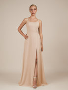 KissDress-Jovienne Pale Blush Sheath Scoop Neck Chiffon Long Bridesmaid Dress with Slit
