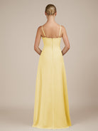 KissDress-Jovienne Pastel Yellow Sheath Scoop Neck Chiffon Long Bridesmaid Dress with Slit