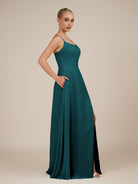 KissDress-Jovienne Pine Sheath Scoop Neck Chiffon Long Bridesmaid Dress with Slit