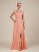 KissDress-Jovienne Rosette Sheath Scoop Neck Chiffon Long Bridesmaid Dress with Slit