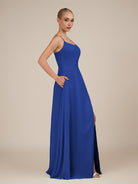KissDress-Jovienne Royal Blue Sheath Scoop Neck Chiffon Long Bridesmaid Dress with Slit