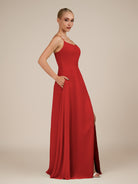 KissDress-Jovienne Ruby Red Sheath Scoop Neck Chiffon Long Bridesmaid Dress with Slit