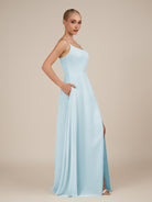 KissDress-Jovienne Sky Blue Sheath Scoop Neck Chiffon Long Bridesmaid Dress with Slit