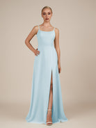 KissDress-Jovienne Sky Blue Sheath Scoop Neck Chiffon Long Bridesmaid Dress with Slit
