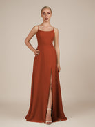 KissDress-Jovienne Spice Sheath Scoop Neck Chiffon Long Bridesmaid Dress with Slit