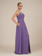 KissDress-Jovienne Tahiti Sheath Scoop Neck Chiffon Long Bridesmaid Dress with Slit