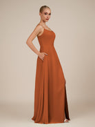 KissDress-Jovienne Terracotta Sheath Scoop Neck Chiffon Long Bridesmaid Dress with Slit