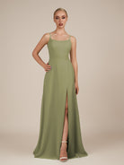 KissDress-Jovienne Thyme Sheath Scoop Neck Chiffon Long Bridesmaid Dress with Slit