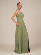 KissDress-Jovienne Thyme Sheath Scoop Neck Chiffon Long Bridesmaid Dress with Slit