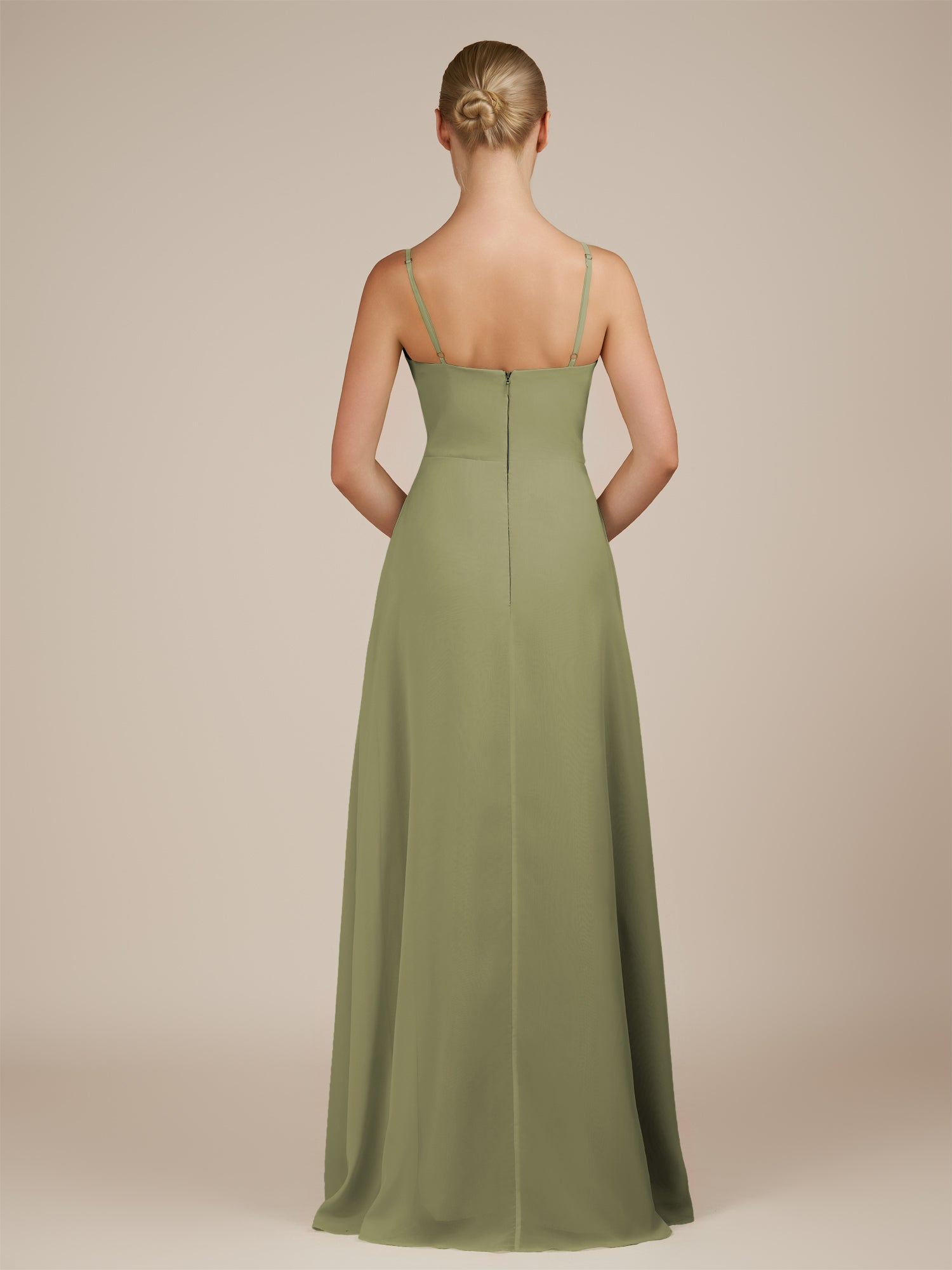 KissDress-Jovienne Thyme Sheath Scoop Neck Chiffon Long Bridesmaid Dress with Slit