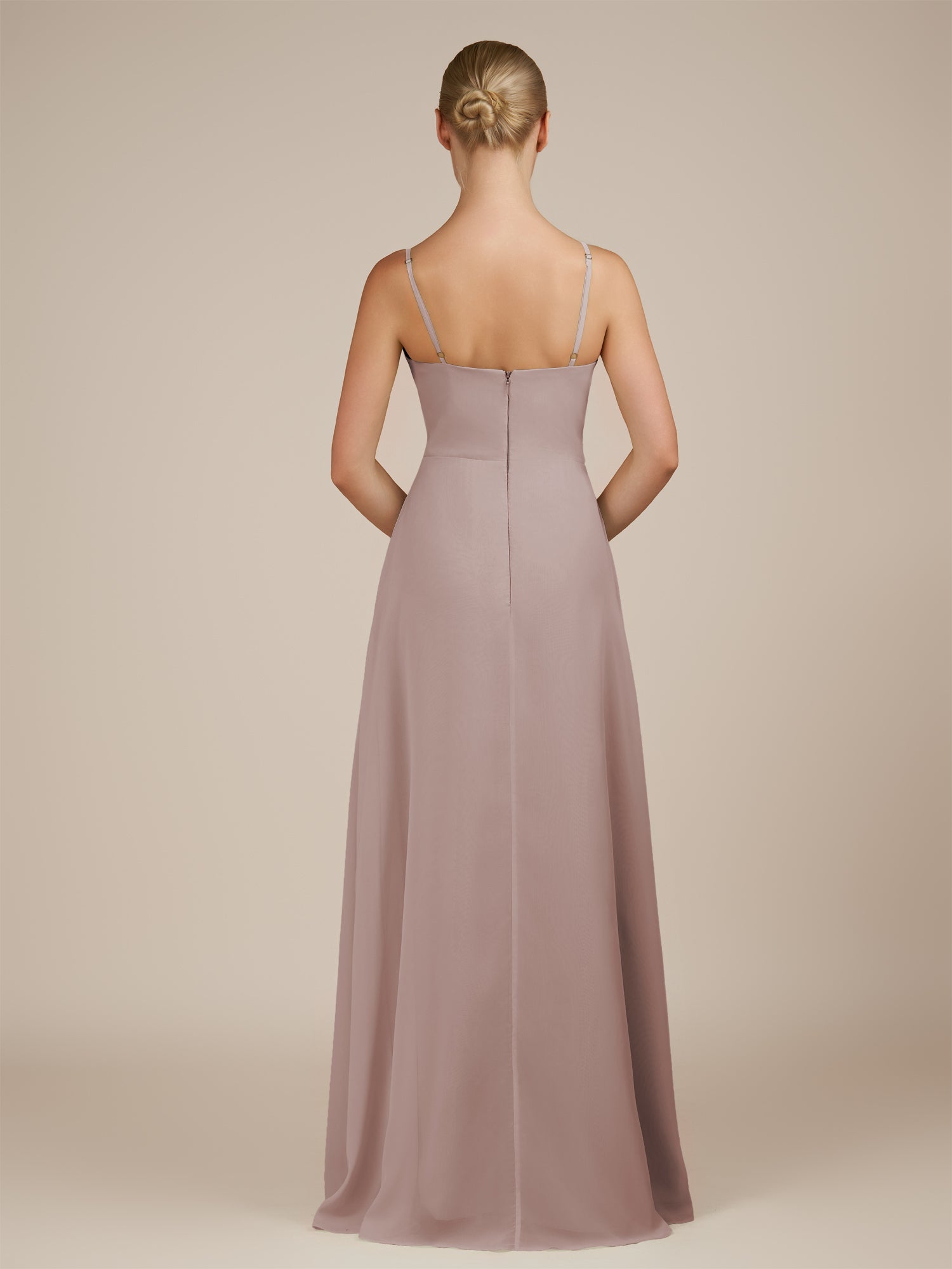 KissDress-Jovienne Toffee Sheath Scoop Neck Chiffon Long Bridesmaid Dress with Slit