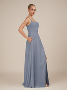 KissDress-Jovienne Twilight Sheath Scoop Neck Chiffon Long Bridesmaid Dress with Slit