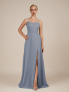 KissDress-Jovienne Twilight Sheath Scoop Neck Chiffon Long Bridesmaid Dress with Slit