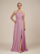 KissDress-Jovienne Vintage Mauve Sheath Scoop Neck Chiffon Long Bridesmaid Dress with Slit