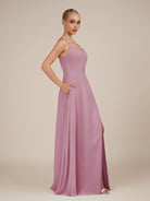 KissDress-Jovienne Vintage Mauve Sheath Scoop Neck Chiffon Long Bridesmaid Dress with Slit
