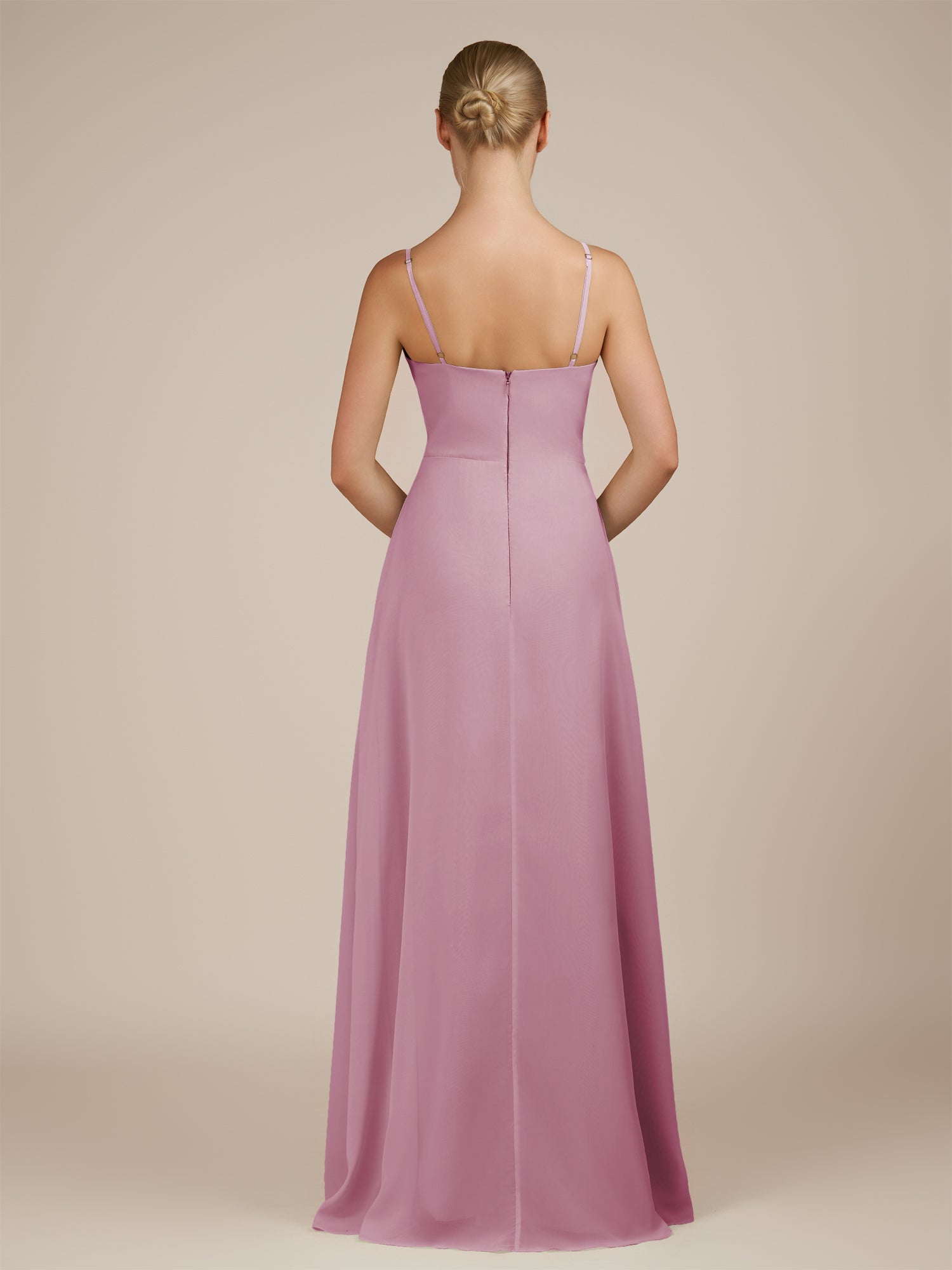 KissDress-Jovienne Vintage Mauve Sheath Scoop Neck Chiffon Long Bridesmaid Dress with Slit