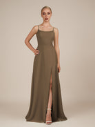 KissDress-Jovienne Willow Green Sheath Scoop Neck Chiffon Long Bridesmaid Dress with Slit
